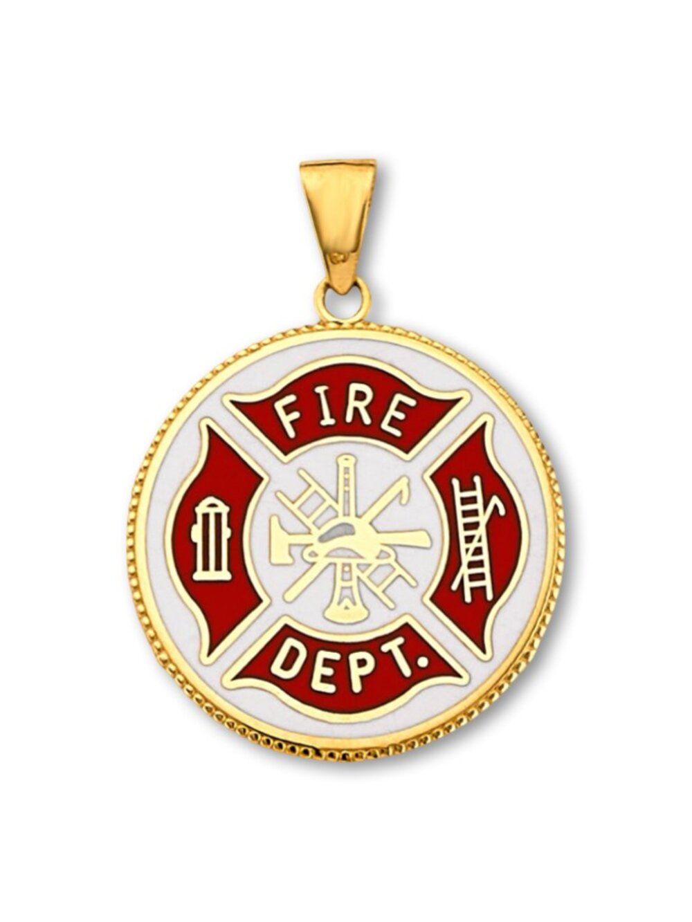 14K Gold Fire Dept. Pendant | Double-Sided Firefighter Charm By Tehrani Jewelry